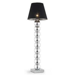Fudżi 3657 kule lampa stojąca srebrna chrom czarny tkaninowy abażur