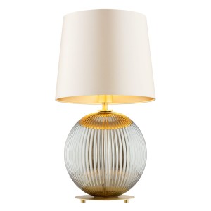 Duża lampa stołowa kula szkło ryflowane ciemne beżowy abażur HAMILTON 8530