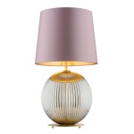Duża lampa stołowa kula szkło ryflowane ciemne różowy abażur HAMILTON 8531