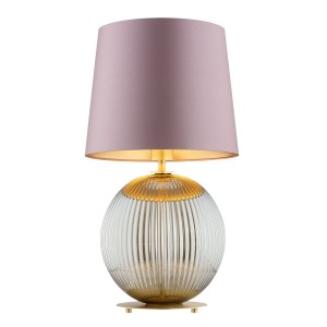 Duża lampa stołowa kula szkło ryflowane ciemne różowy abażur HAMILTON 8531