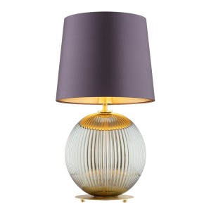 Złota lampa stołowa kula ryflowana szkło śliwkowy abażur HAMILTON 8532