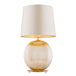 Złota lampa stołowa kula miodowa beżowy abażur HAMILTON 8535