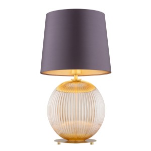 Szklana lampa stołowa do salonu kula szklana śliwkowy abażur HAMILTON 8537