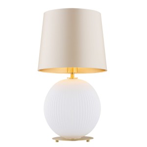 Biała kula lampa stołowa do salonu duża szkło mosiądz HAMILTON 8544