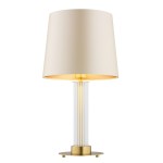 Lampa stołowa szklana beżowy abażur mosiądz HAMPTON 8541