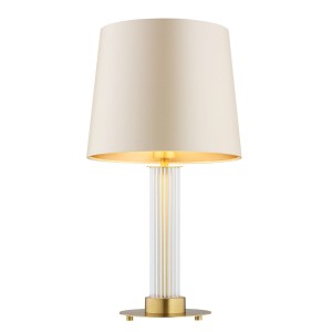 Lampa stołowa szklana beżowy abażur mosiądz HAMPTON 8541