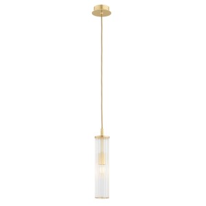 Złota lampa wisząca szkło ryflowane tuba HAMPTON 8489
