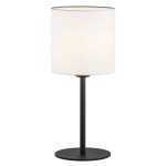 Elegancka prosta lampa stołowa biurkowa hotelowa czarna stal biały tkaninowy abażur HILARY 4081