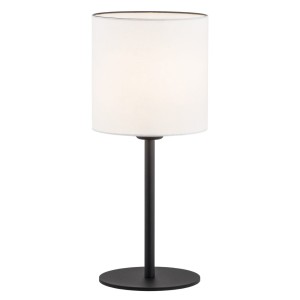 Elegancka prosta lampa stołowa biurkowa hotelowa czarna stal biały tkaninowy abażur HILARY 4081