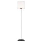 Elegancka prosta lampa stojąca podłogowa hotelowa czarna stal biały tkaninowy abażur HILARY 4082