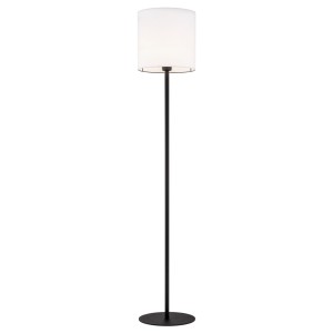 Elegancka prosta lampa stojąca podłogowa hotelowa czarna stal biały tkaninowy abażur HILARY 4082