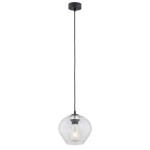 Prosta szklana lampa wisząca przezroczysty klosz kulista czarny przewód KALIMERA 4041