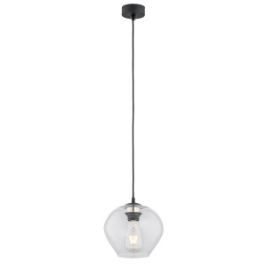 Prosta szklana lampa wisząca przezroczysty klosz kulista czarny przewód KALIMERA 4041