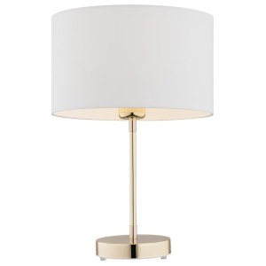 Elegancka prosta lampa stołowa złota z białym okrągłym abażurem KARIN 4301