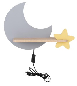 MOON LAMPA KINKIET ŚCIENNY 5W LED IQ KIDS Z PRZEWODEM Z WŁ. I WTYCZKĄ  SZARY+ZŁOTY