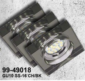 ZESTAW TRZECH OPRAW  SS-16 CH/BK 3X3W GU10 LED Z ŻARÓWKĄ  LED  CHROM OPR. STROP. STAŁA KWADRATOWA SZKŁO CZARNE