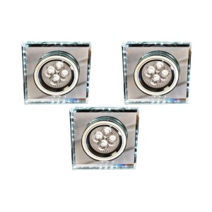 ZESTAW TRZECH OPRAW SS-22 CH/TR+WH GU10 50W+LED SMD 230V BIAŁY 2,1W CHROM OPR. STROP. STAŁA KWADRATOWA SZKŁO TRANSPARENTNE