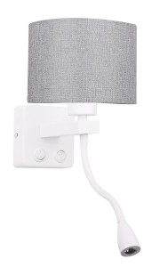 POLO KINKIET 1X40W E27 + 2W LED BIAŁY ABAŻ. OKRĄGŁY SZARY