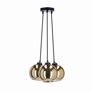 Trio lampa wisząca czarny 3x60w e27 klosz złoty