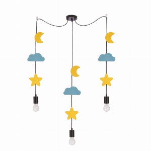 Trio sss p lampa wisząca czarny 3x20W E27 iq kids złoty+niebieski